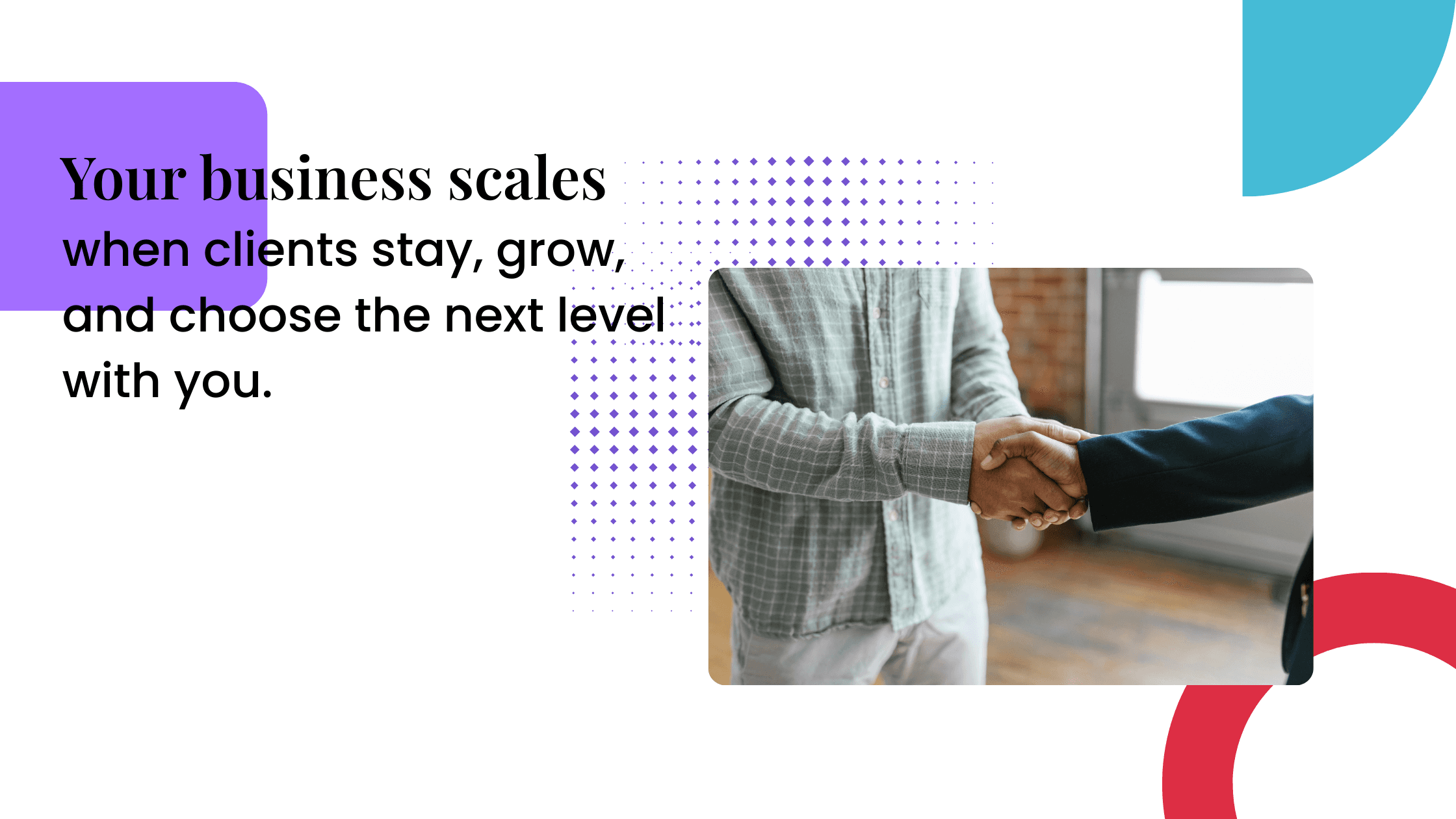 Coach and client shaking hands, symbolizing retention-driven growth as clients stay longer, grow, and progress to the next level.