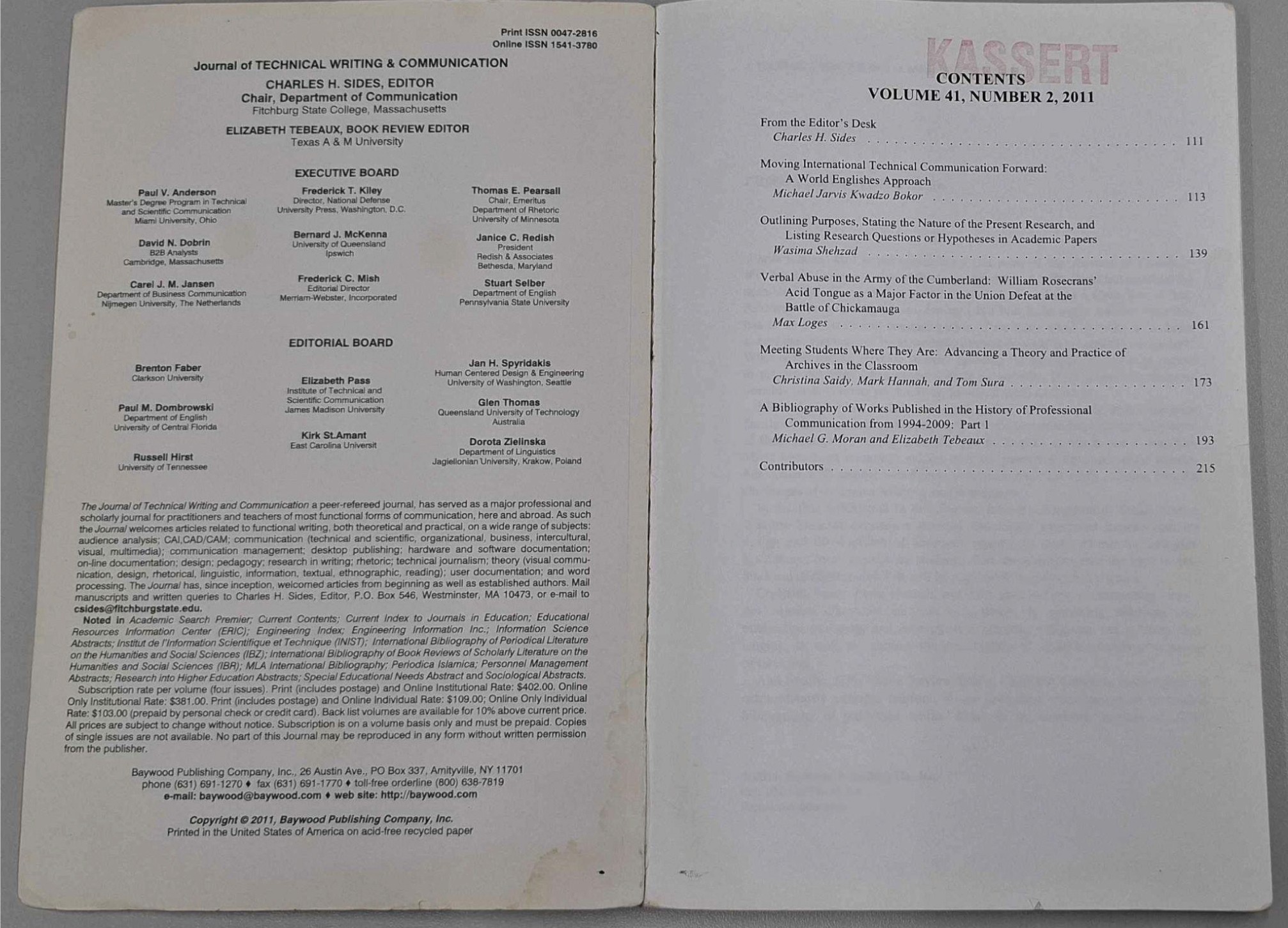 orginal innmat for Journal of Technical Writing and Communication, 1