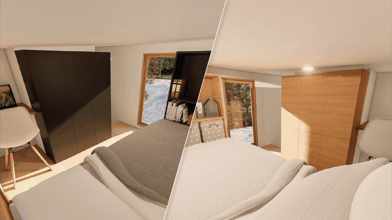 This tiny house features 2 loft bedrooms perfect for 2 kids looking for a space of their own!
