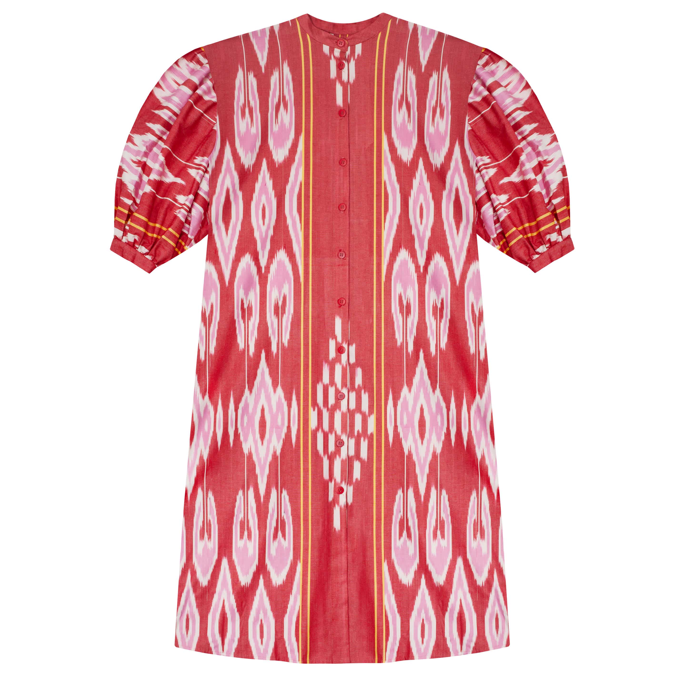 a red patterned dress