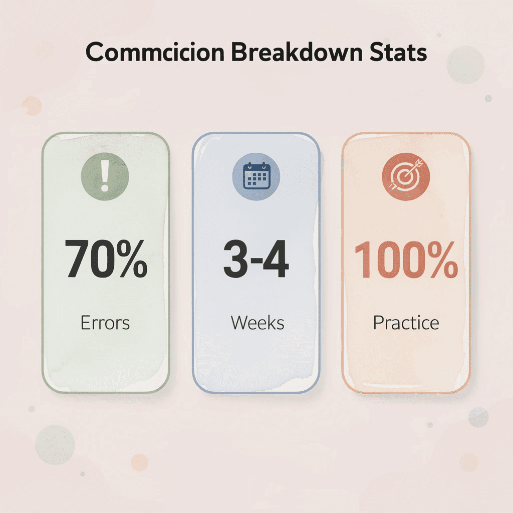 Statistics showing communication breakdown data and practice requirements