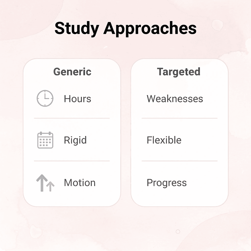 Comparison table showing generic versus targeted study approaches