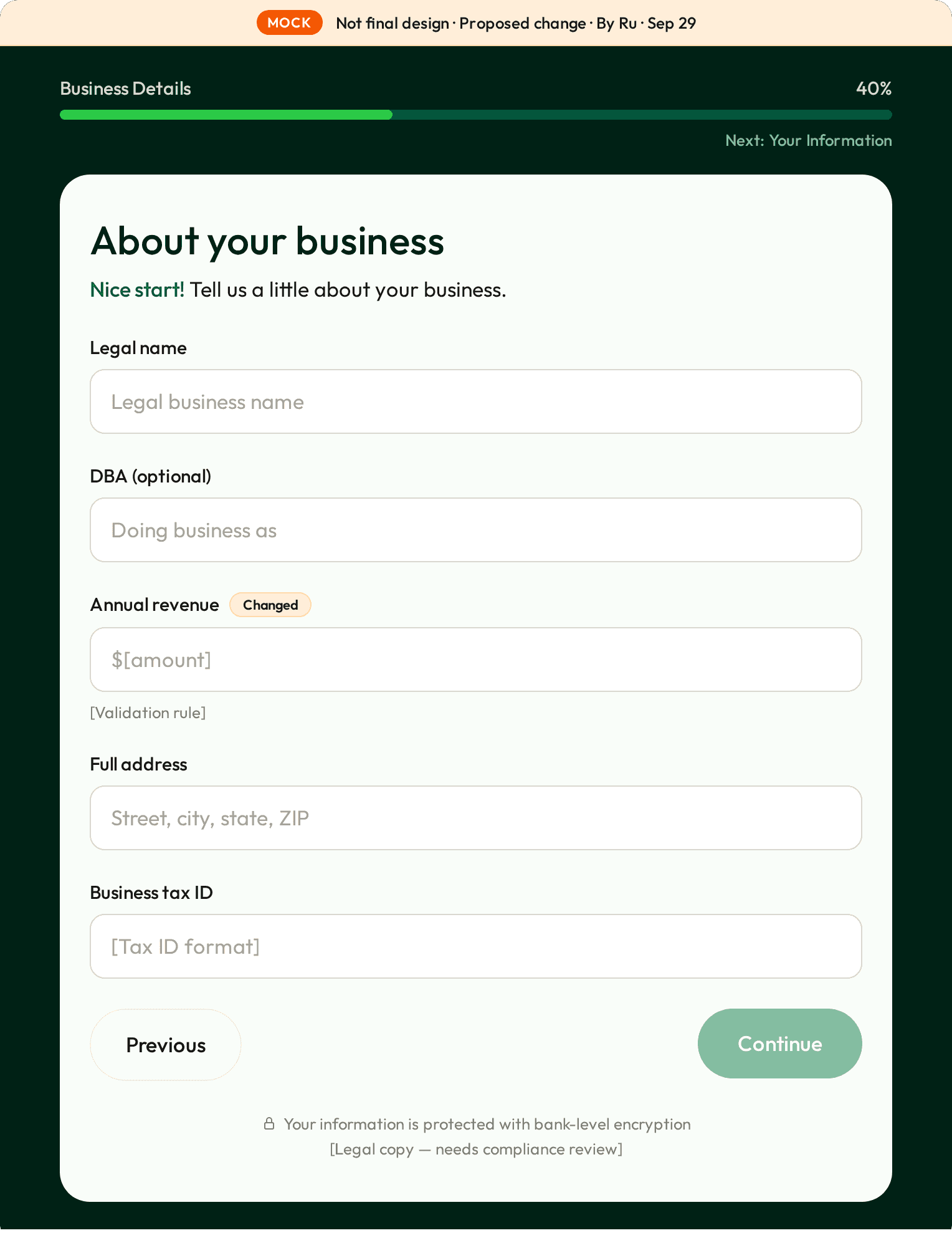 Proposed change, screen