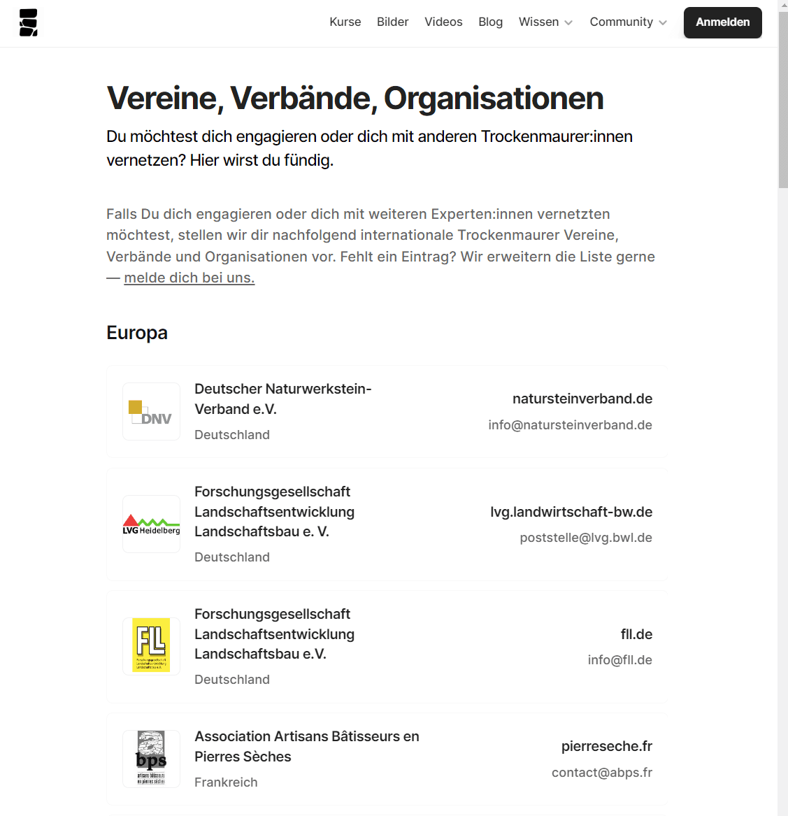 Screenshot Trockenmauer Vereine, Verbände und Organisationen aus Trockenmauerkurs.de