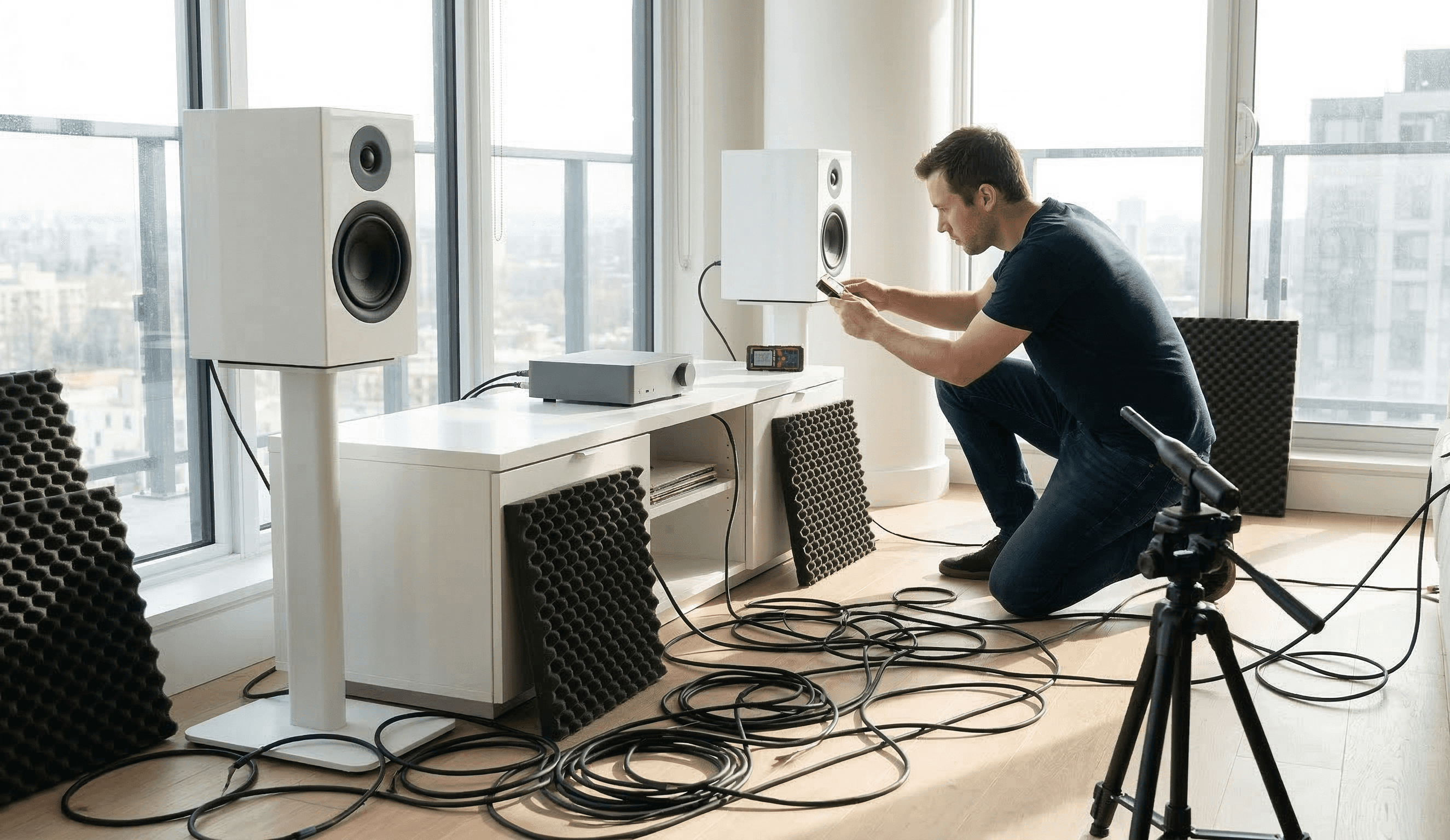 The fun of manual room correction, wires everywhere