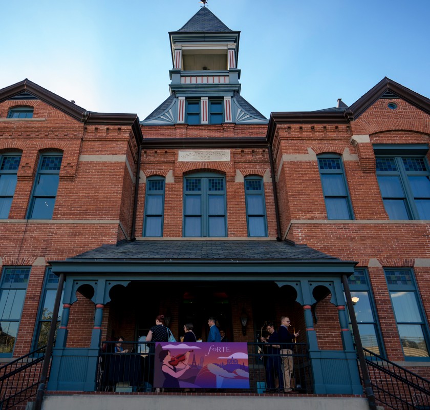 Exterior of Webster House in Kansas City, Missouri with Forté banner at the building's entrance.