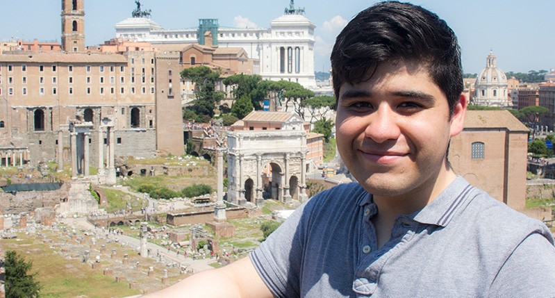 male student smiling in rome