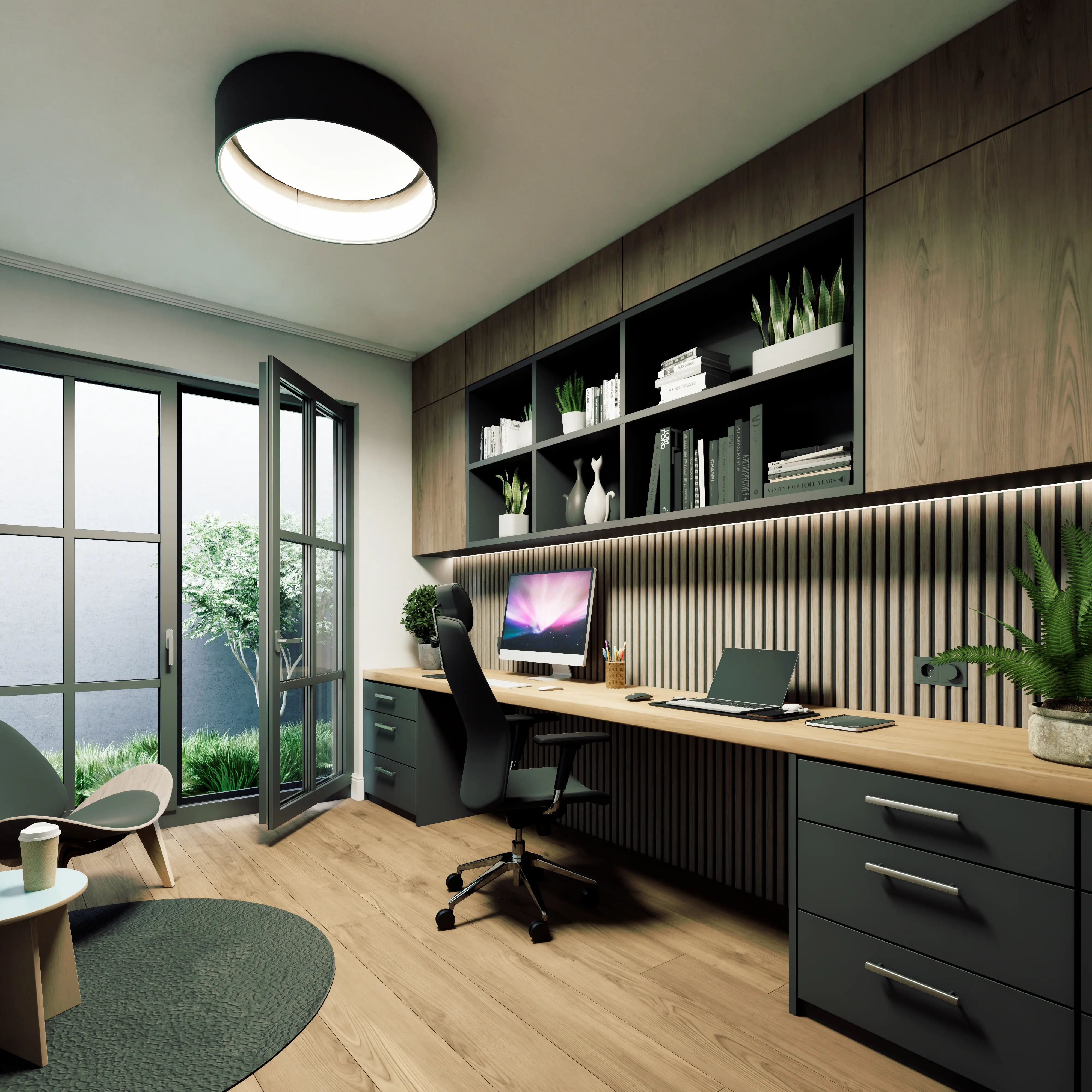 Modernes Homeoffice mit hochwertigem Interior.