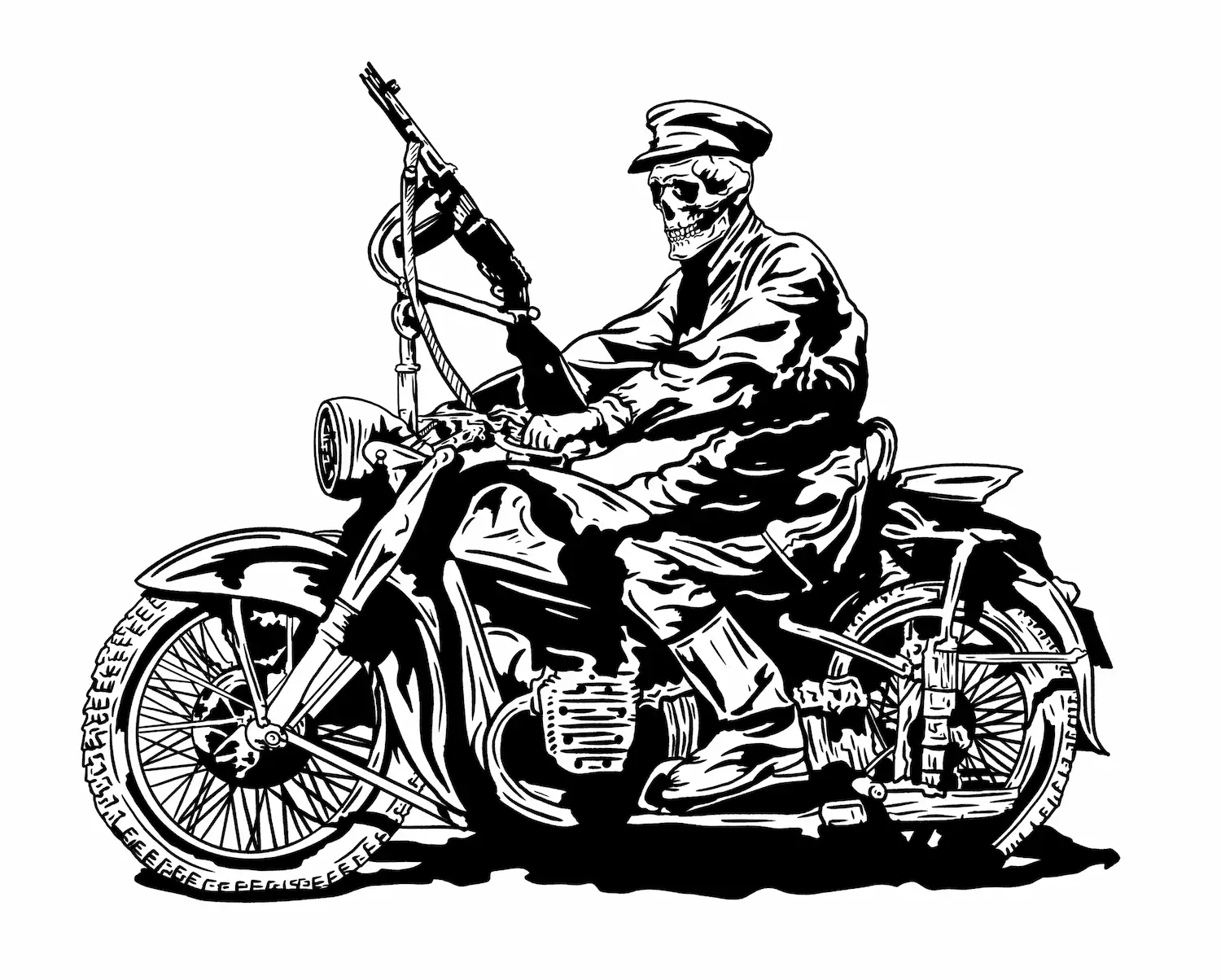 Skeleton on motorcycle