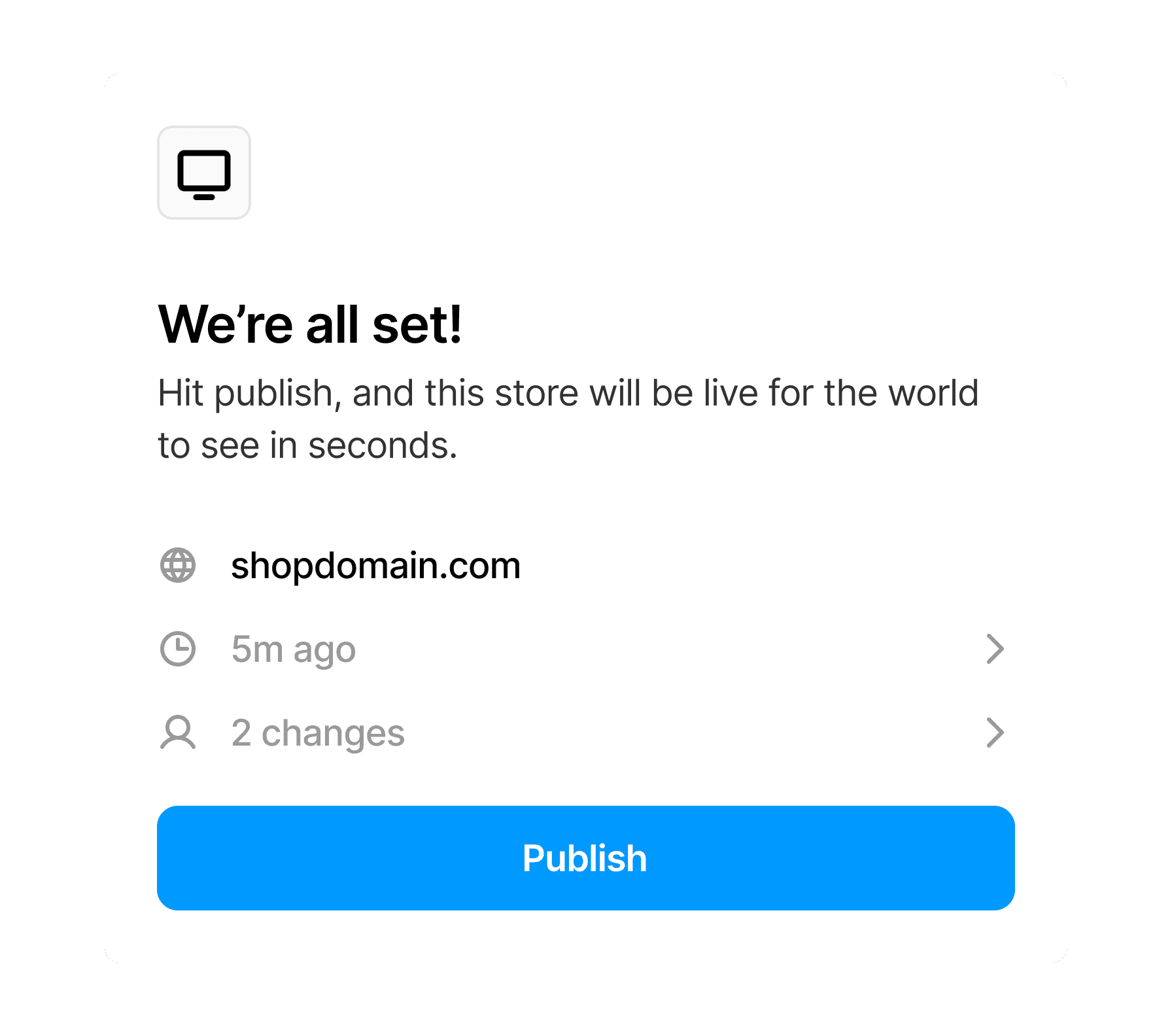 Instant Framer e-commerce template publishing process, showcasing quick store deployment and going live in seconds with the Publish button.