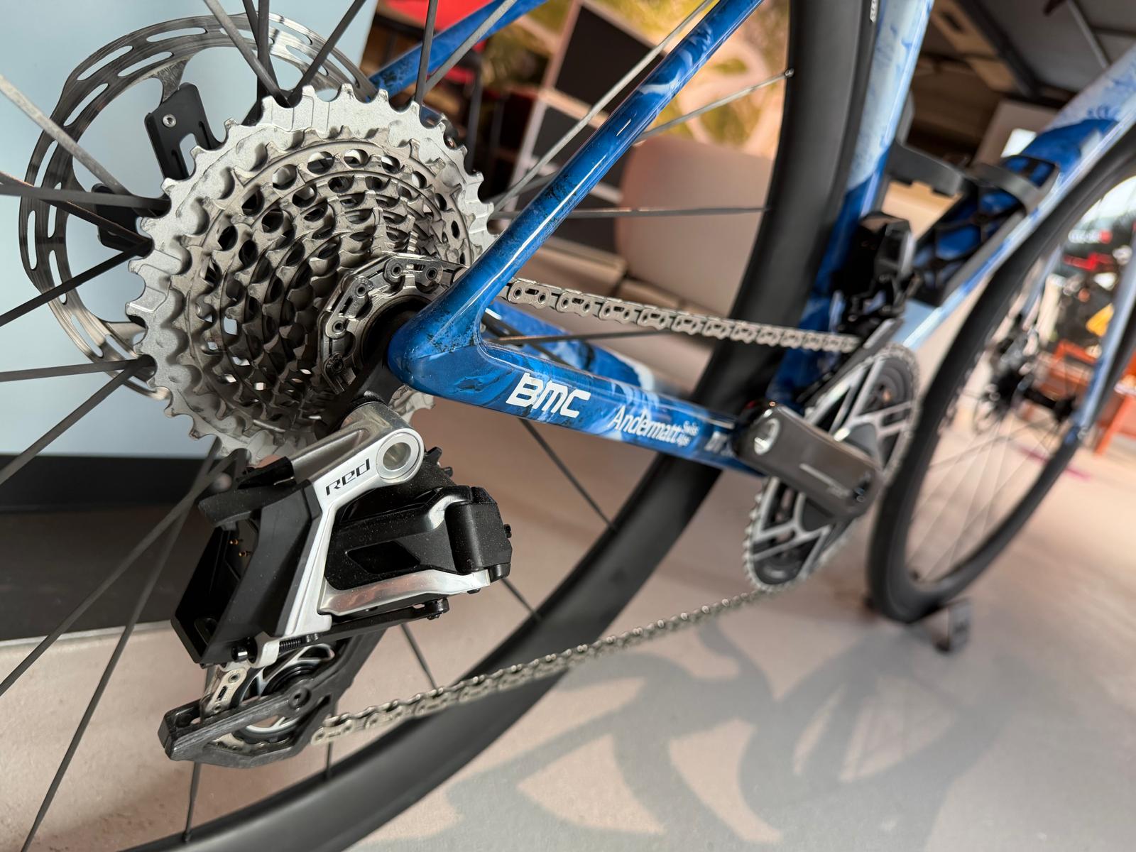 BMC bike with a close up of the rear cassette
