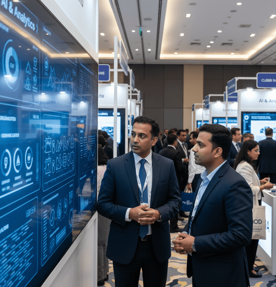 Executive panel discussion on AI and digital transformation at BIG CIO SHOW 2026 in Bangalore, where Habsy supports structured CIO lead capture.