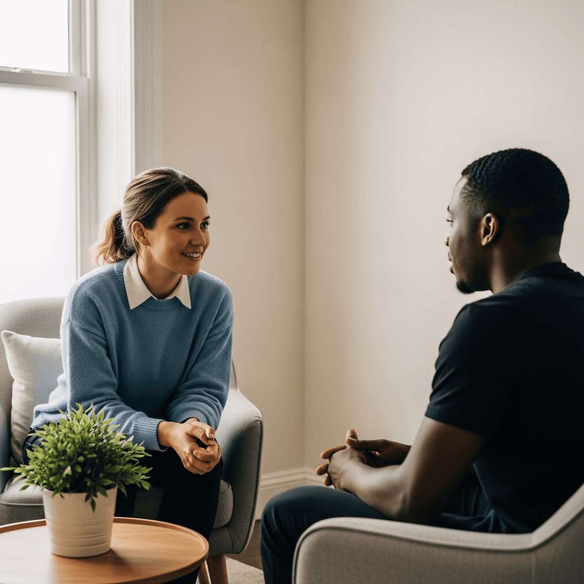 Man chatting in professional setting