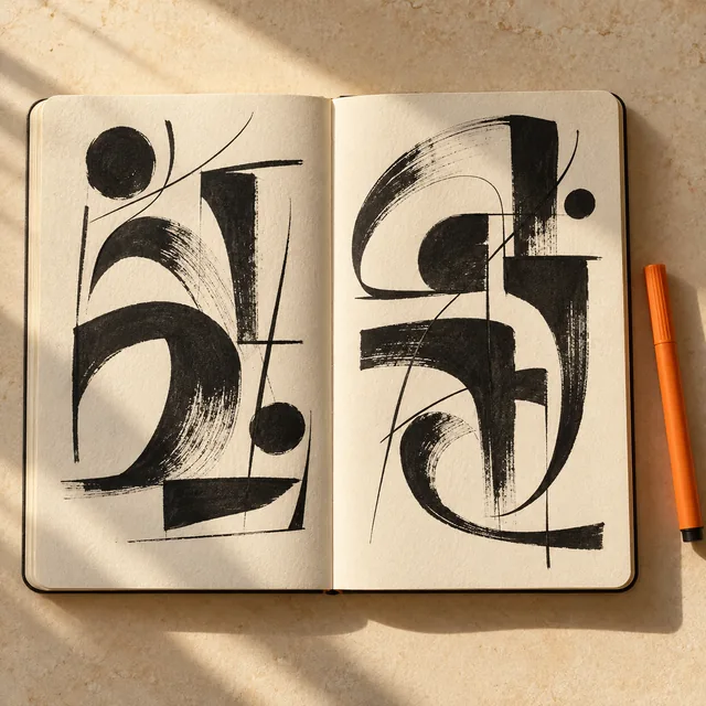 Sketchbook with bold black ink lettering