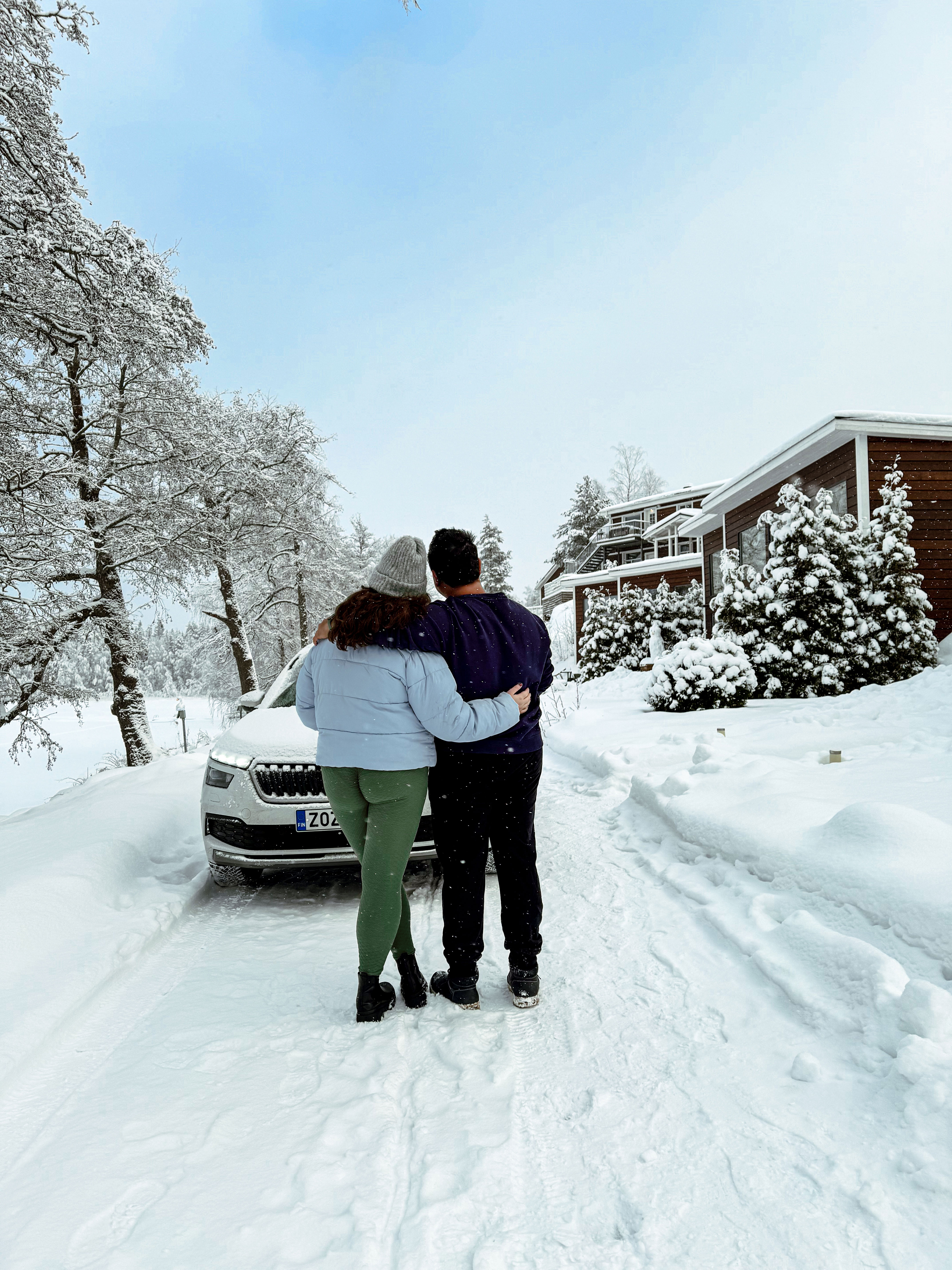 My girlfriend and I on a remote road somewhere in Eastern Finland.