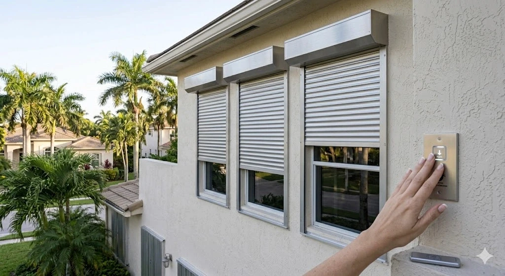 Motorized roll-down hurricane shutters installed on a Fort Lauderdale home — Planet Construction FL