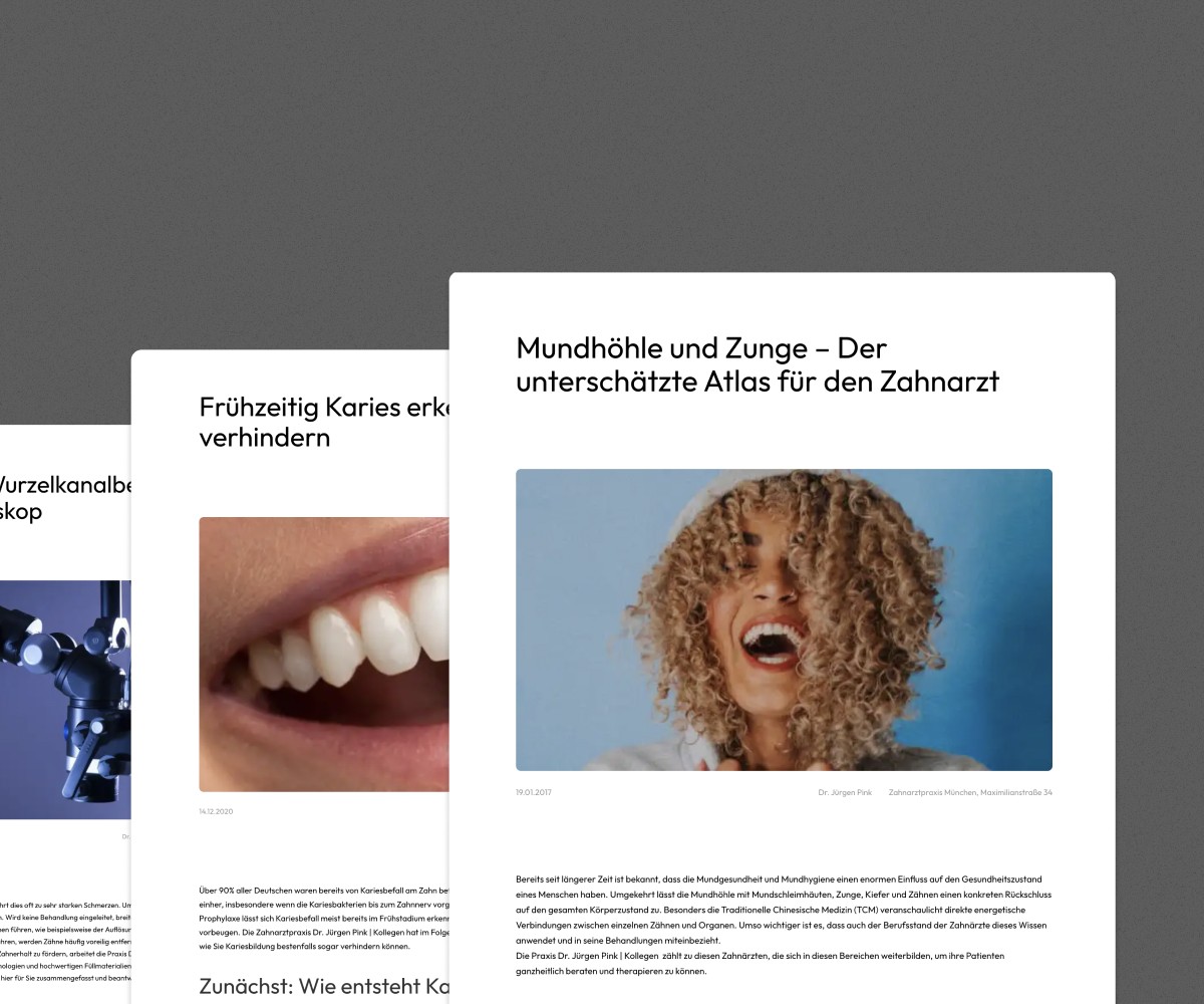 Digitale Artikel für Zahnärzte: Automatisierte Content-Erstellung zu Themen wie Kariesprävention und Mundgesundheit, angeboten von einer Agentur in Hamburg.