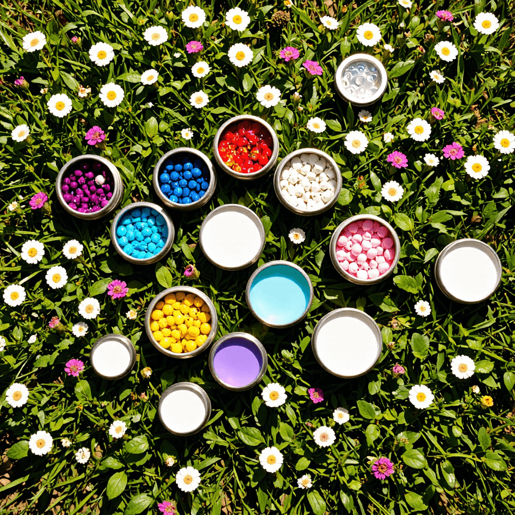 product photography of beads in metal containers