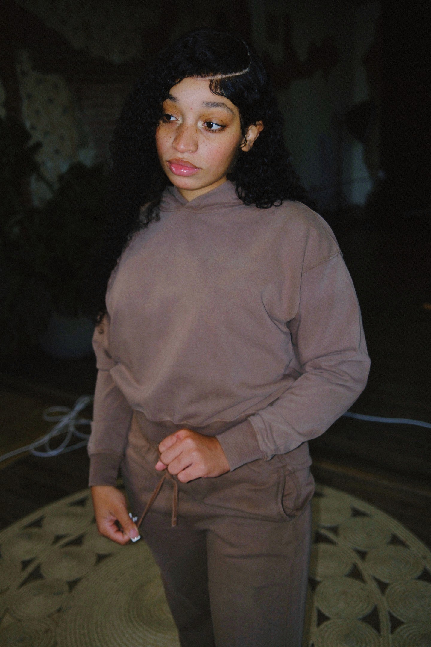 a women wearing a cozy by mari 2 piece set