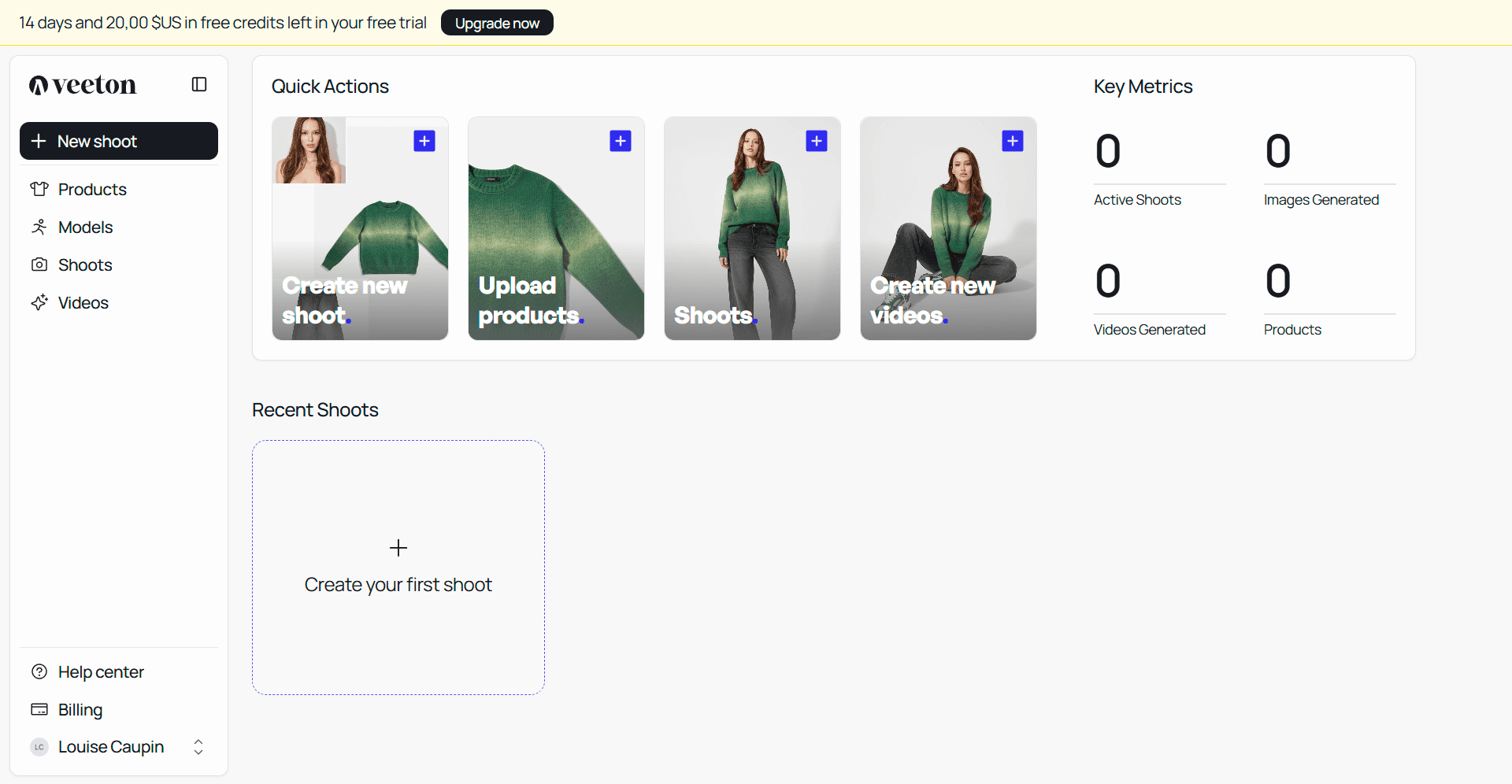 AI photoshoot dashboard