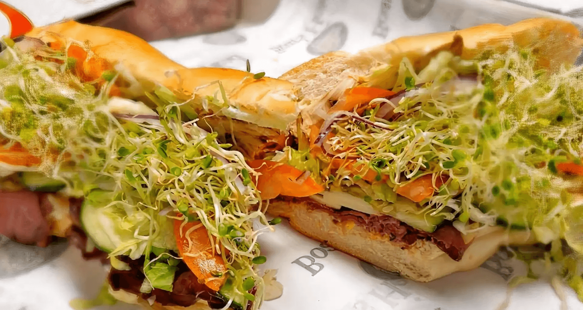 Billy Bones (Veggie): Provolone and Monterey jack cheese, fresh avocado, cucumbers, fresh mushrooms, black olives, sprouts, and mustard. Served with lettuce, onion, tomato, pirate sauce.