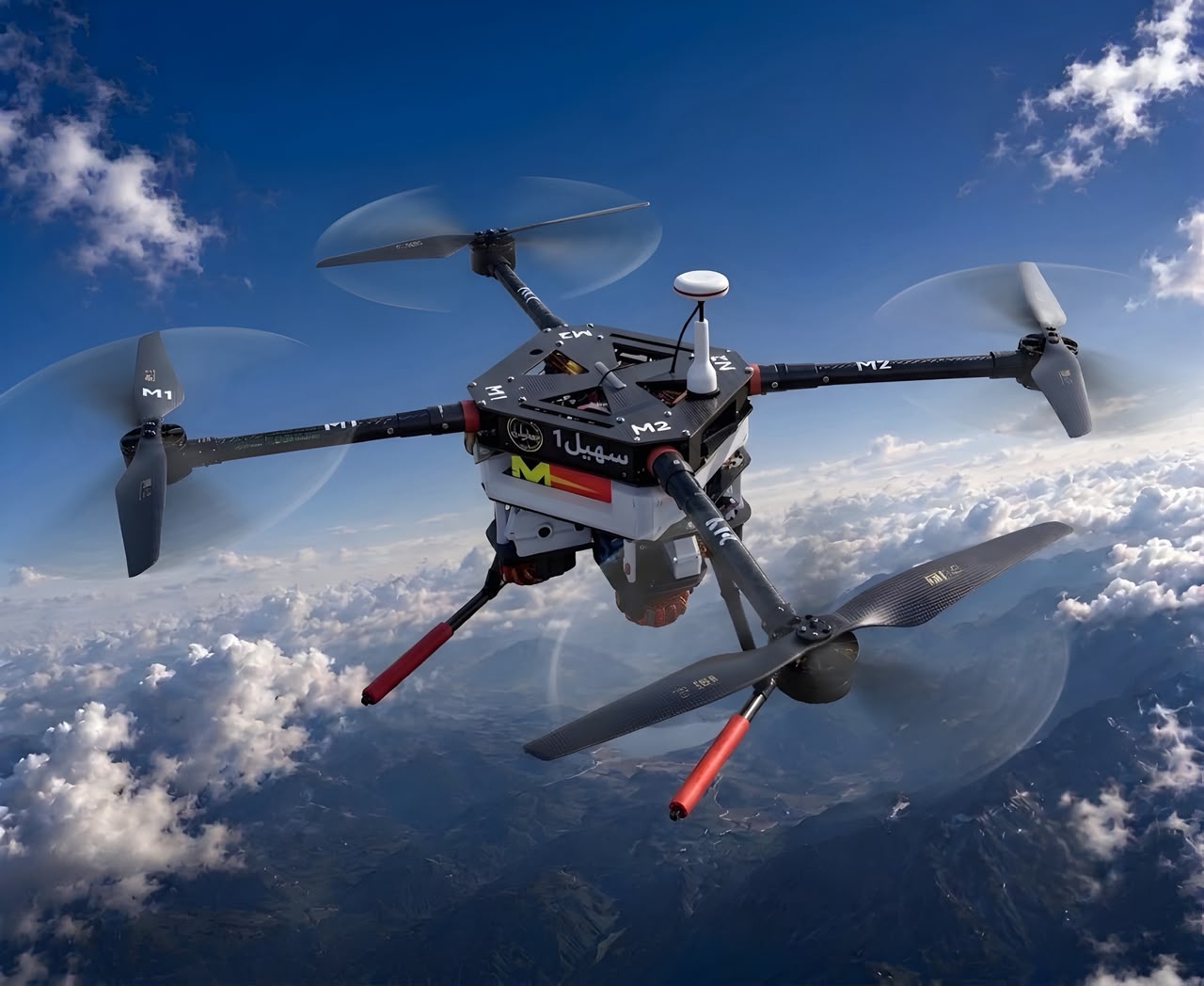 Suhail drone in flight above clouds