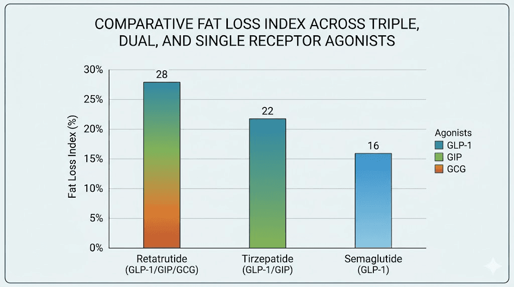 Retatrutide versus semaglutide versus tirzepatide muscle preservation comparison chart