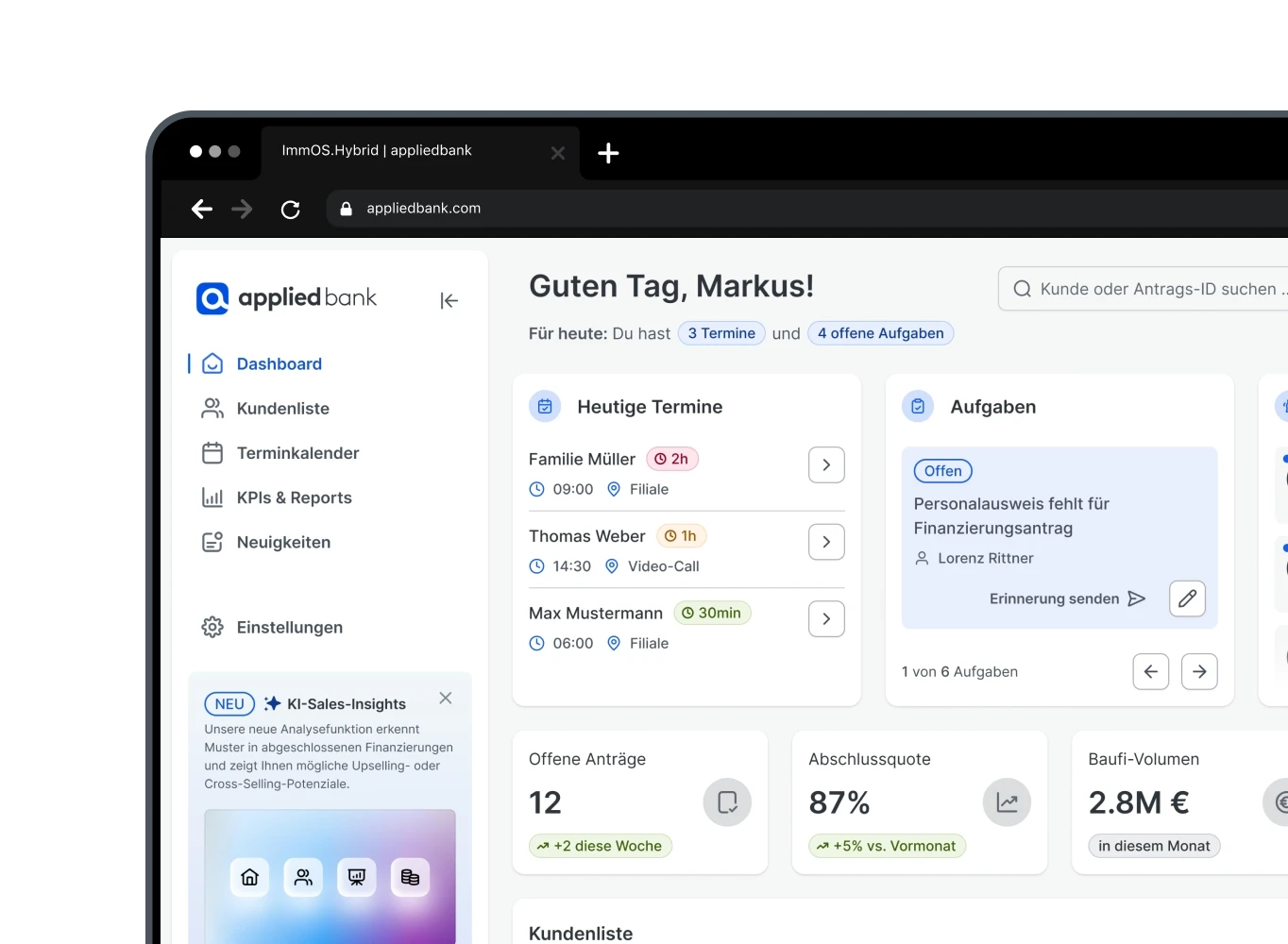 Beraterdashboard mit Widgets