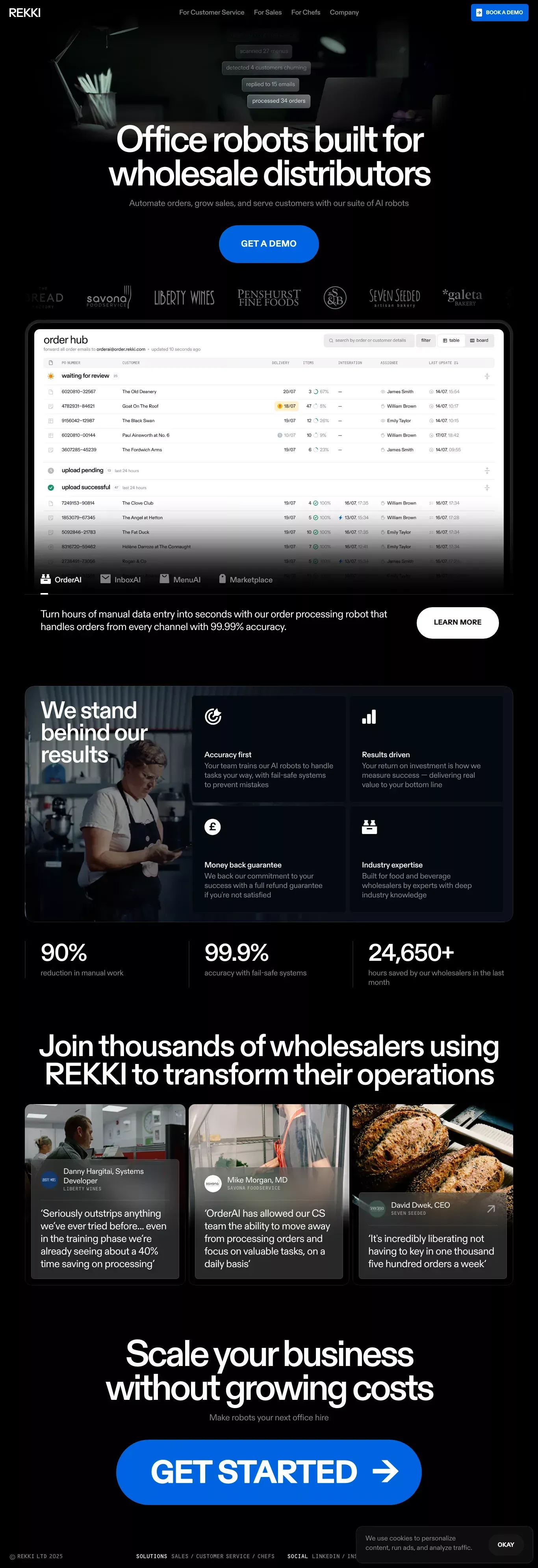 REKKI - We make wholesale operations sma landing page screenshot showcasing Food & Drinks and Tech design