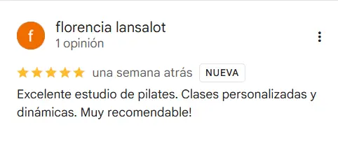 Reseña de 5 estrellas de Florencia de MZ Pilates en Google