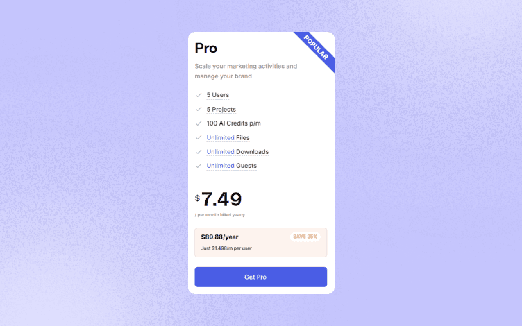 glorify pro anually pricing plan