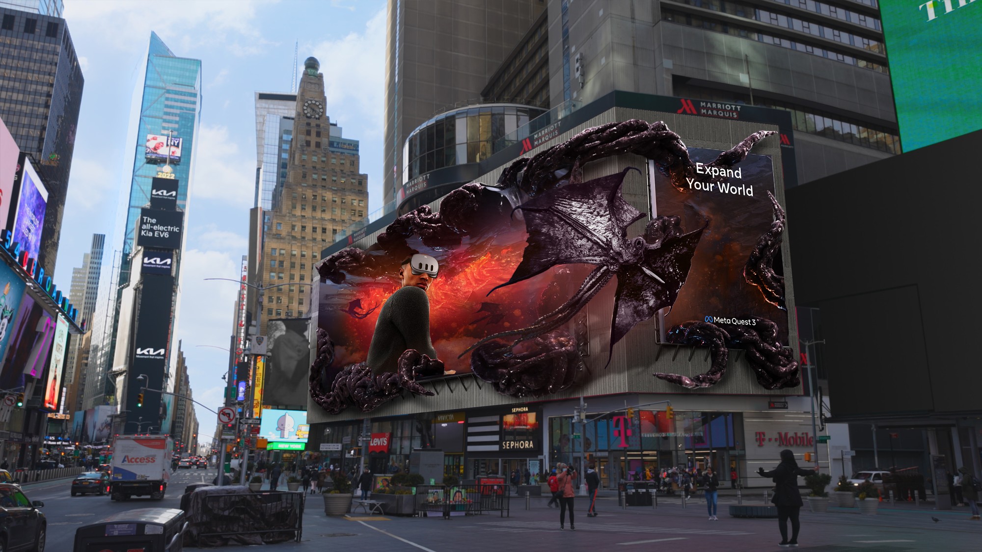 Night market with stalls and people shopping