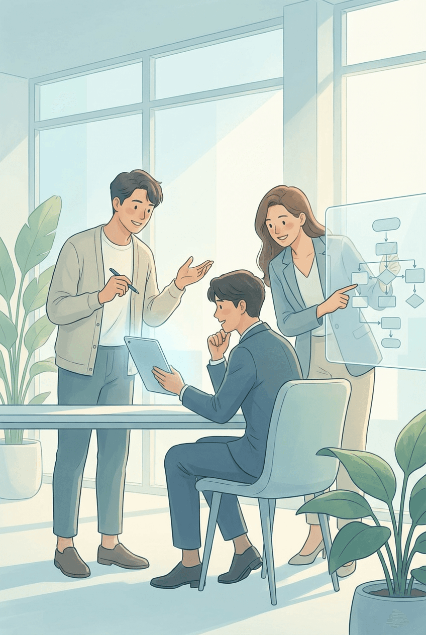 Illustration of a professional receiving guidance through a government assistance program.