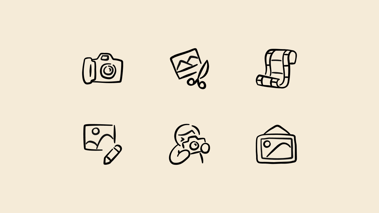 Freehand Line Photo and Video Icon Set