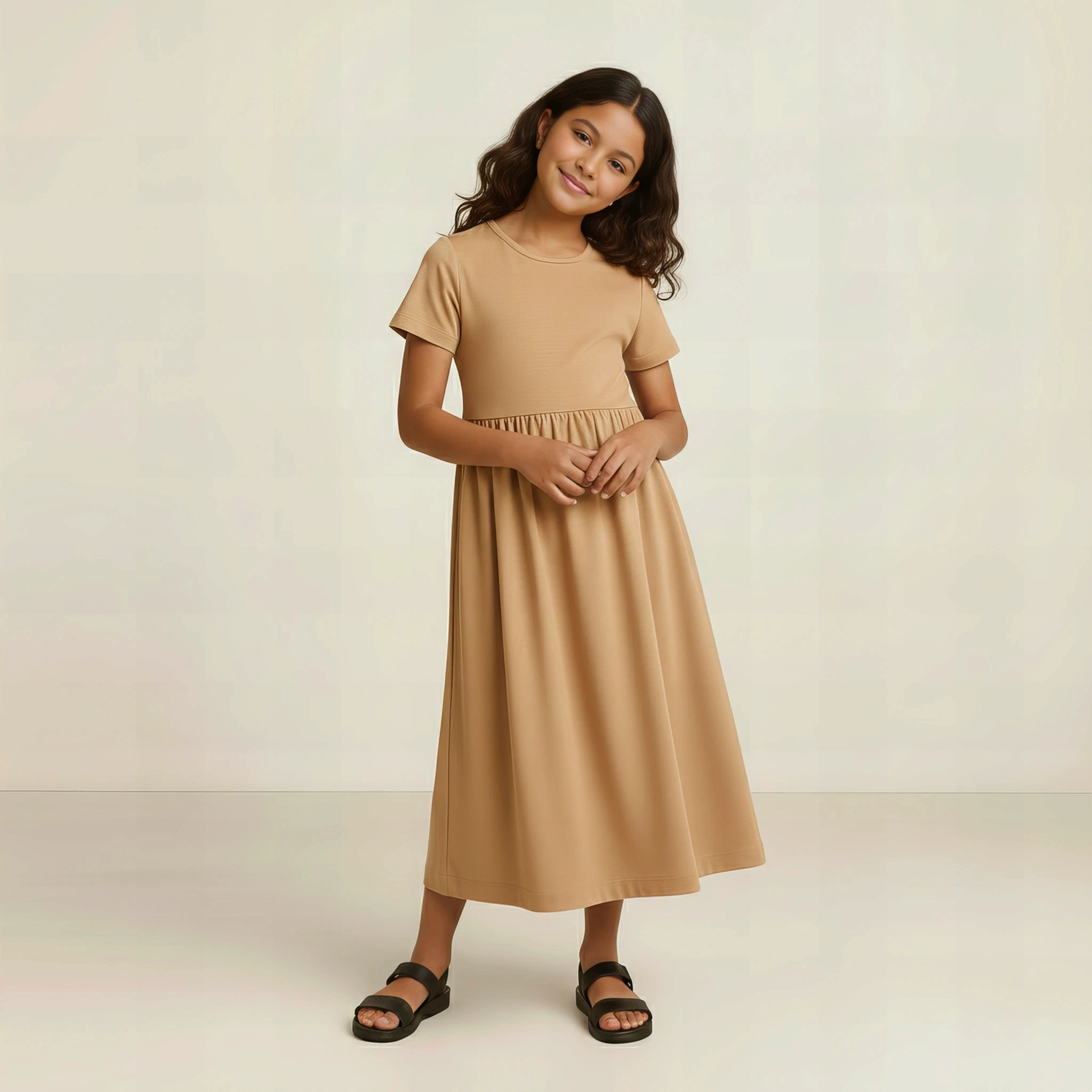 Cotton Flare Dress in Warm Sand