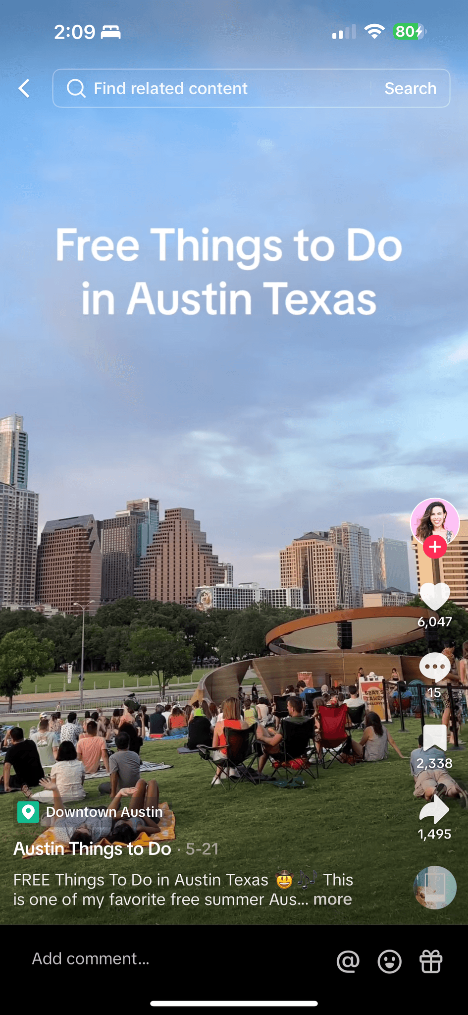 tiktok screenshot free things to do in austin, texas