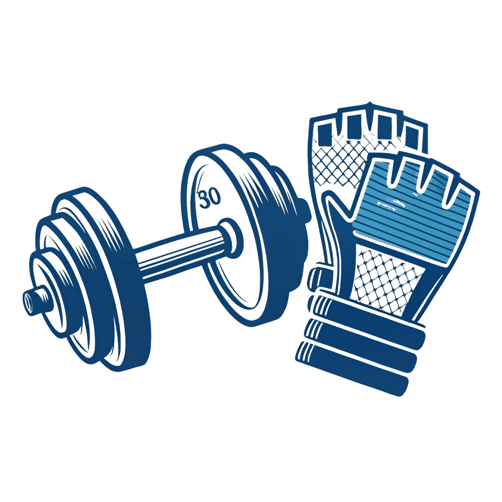 blue bumbbell and gloves icon