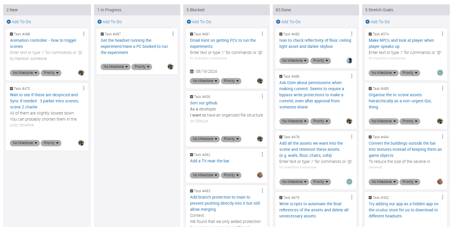 Kanban Board: A screenshot of a Kanban board displaying tasks organised into columns such as "To-Do," "In Progress," "Blocked," and "Done."