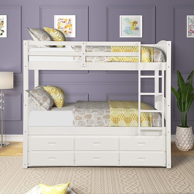 Enjoy a seamless blend of form and function with the white bunk bed with trundle, tailored for you.