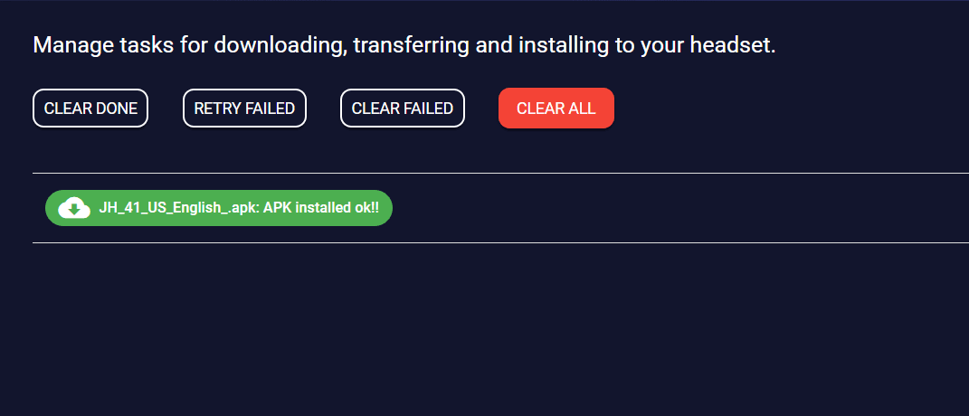Installation complete on sidequest