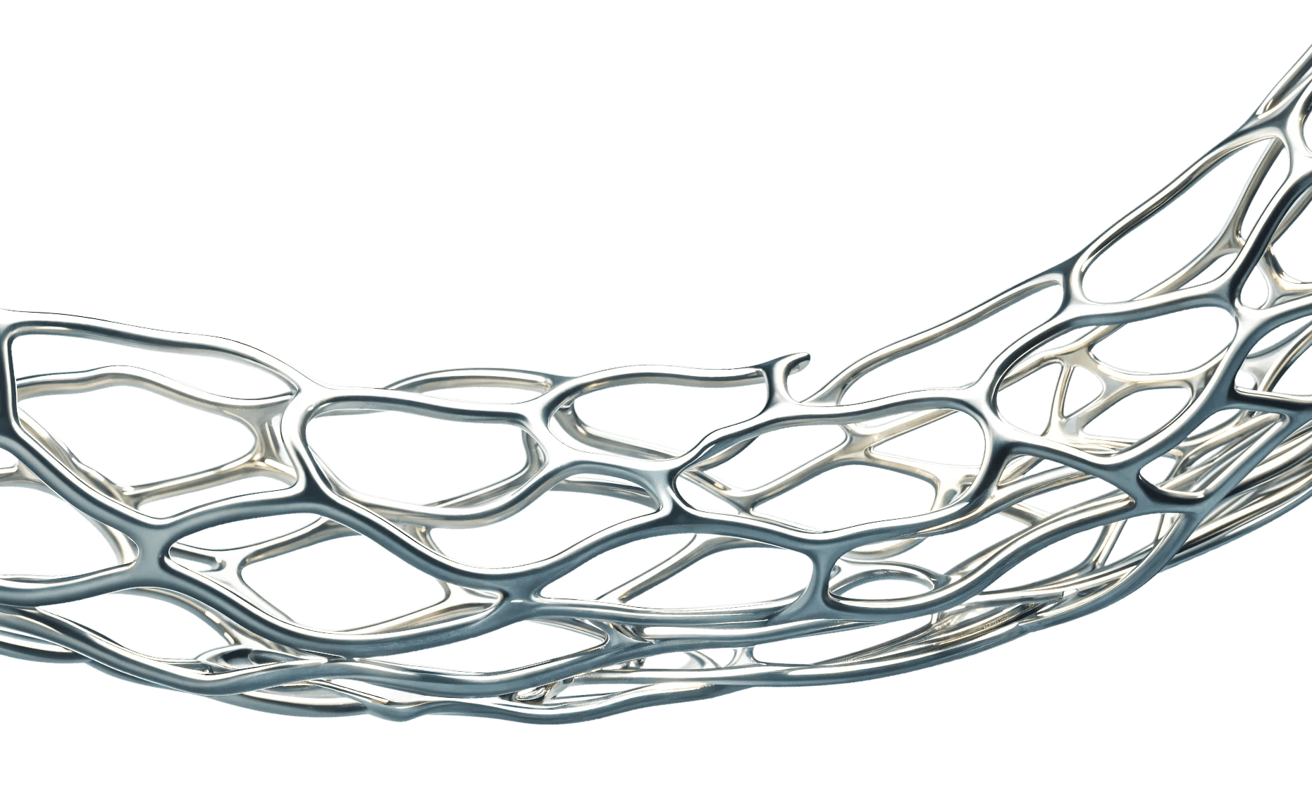 Curved silver mesh structure
