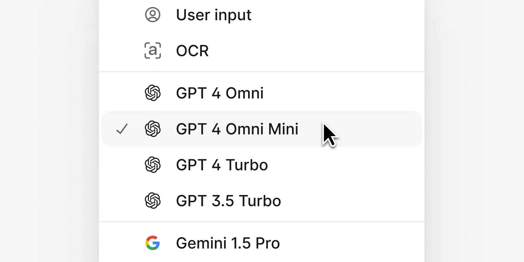 GPT 4 Omni Mini selected