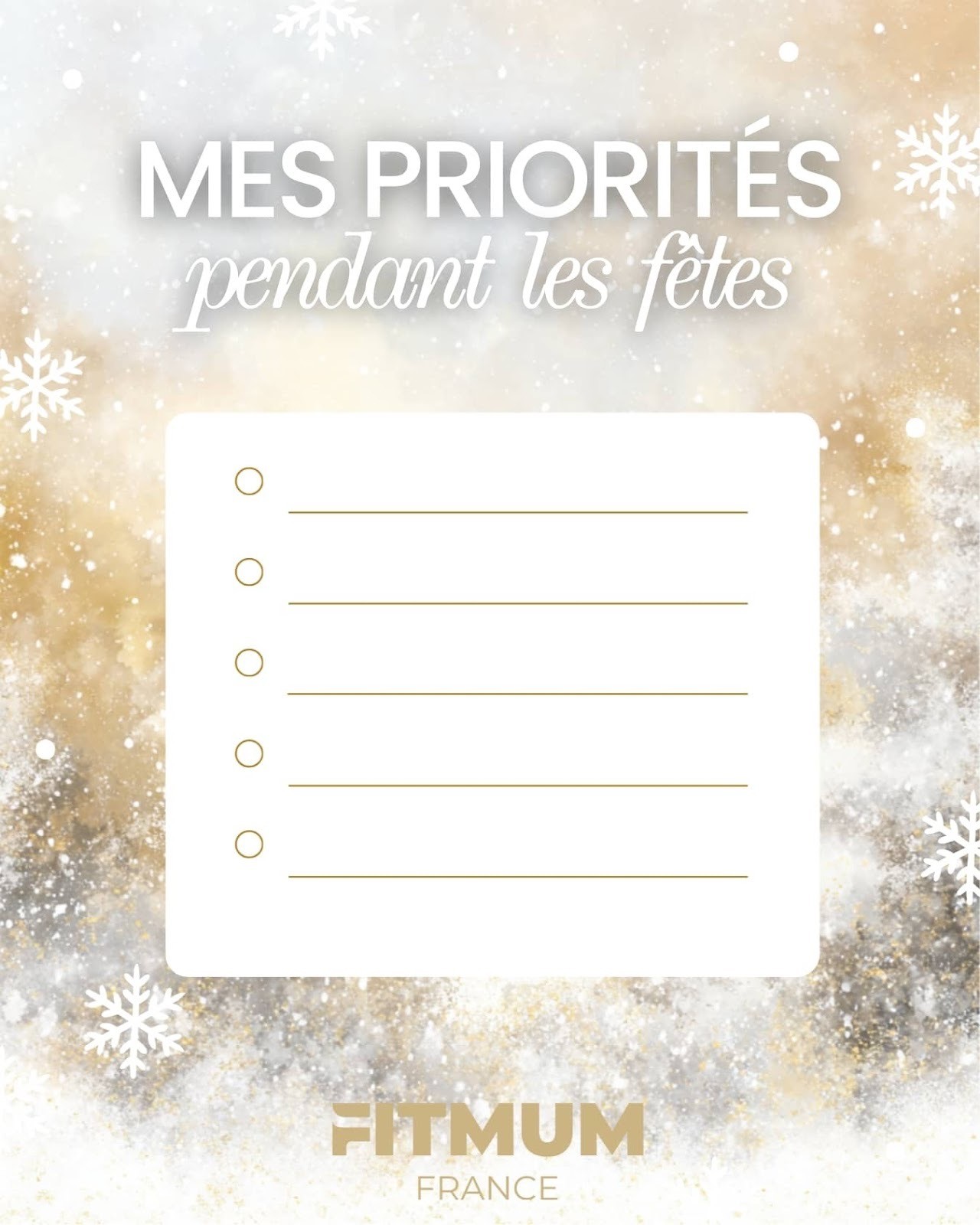 Liste pour noter ces priorités pour rester zen pendant les fêtes de fin d'année