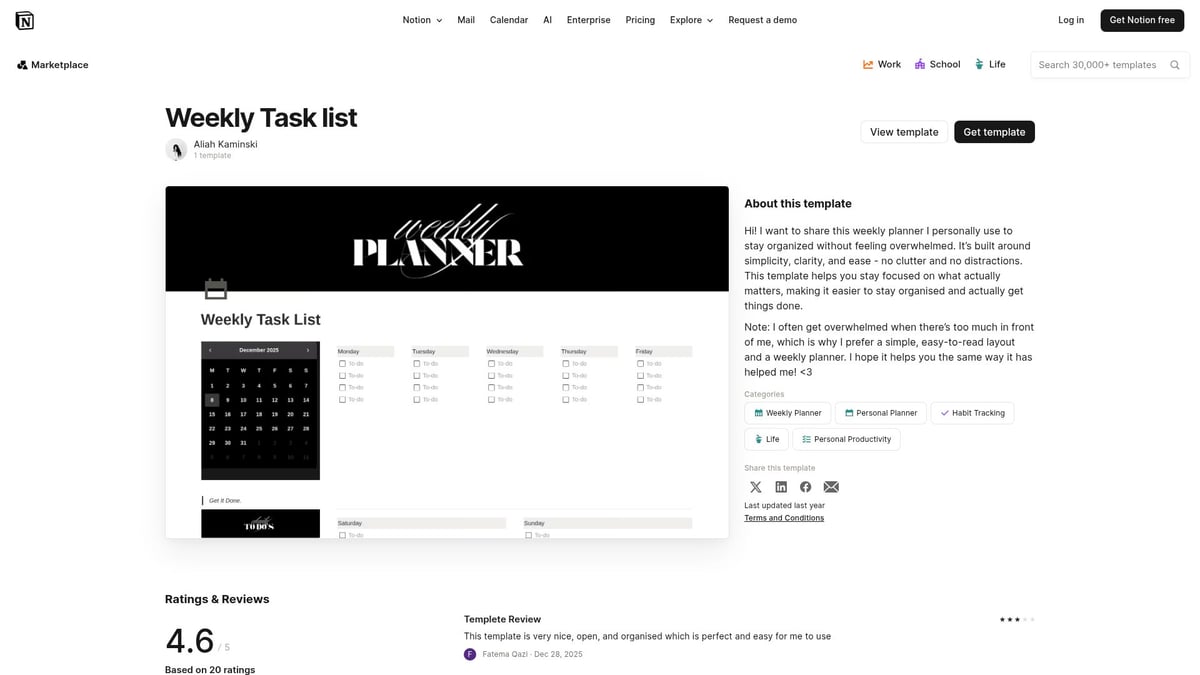 7 Best Week Planner Notion Template Picks for 2026 - Weekly Task List – Aliah Kaminski