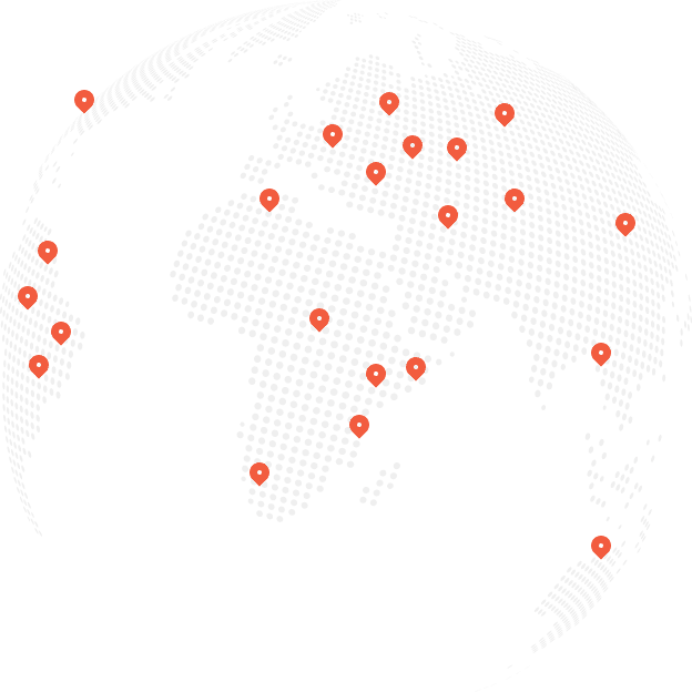 Image of a lot of countries pinned around the world, representing pdforge's customers