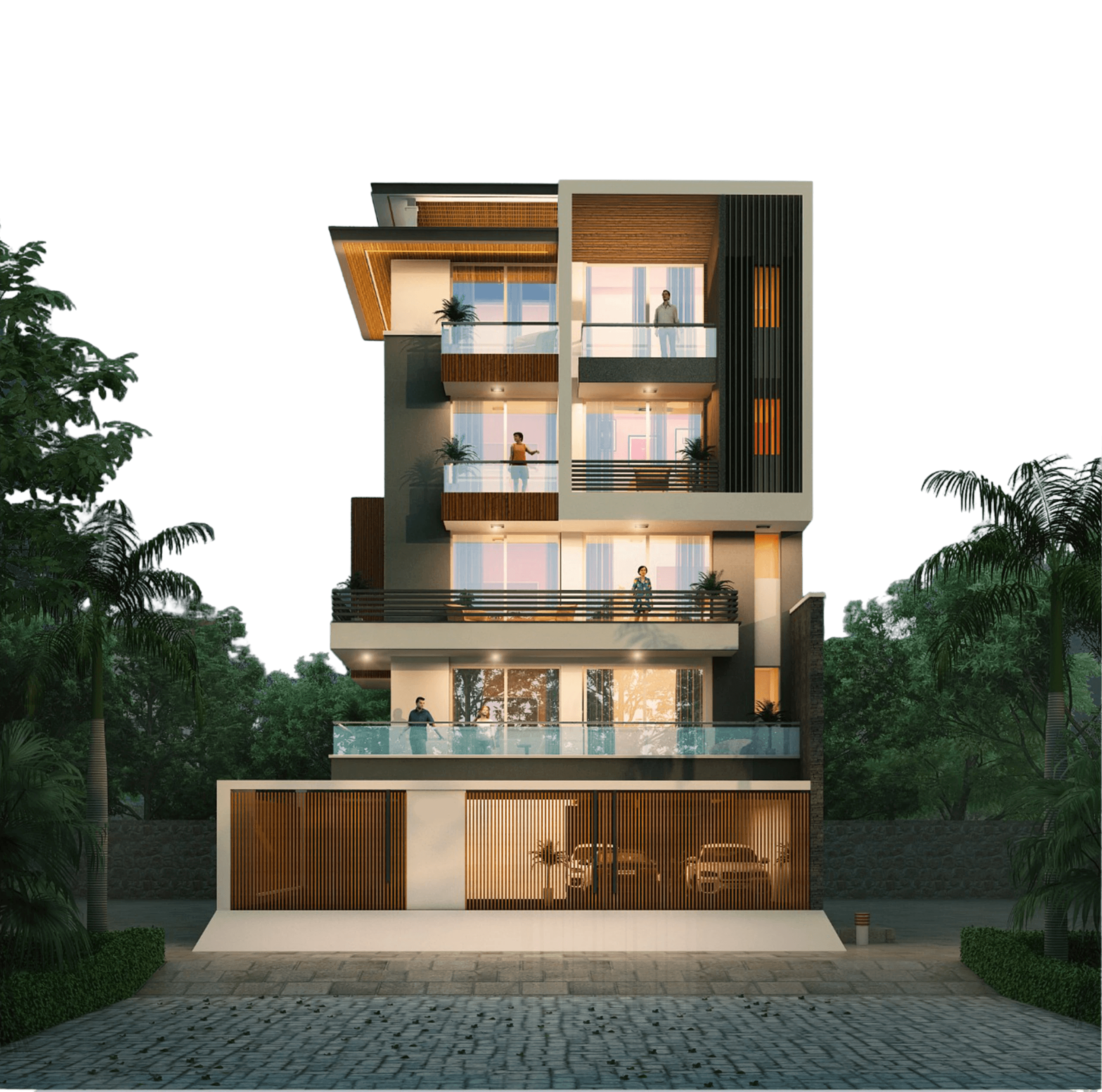 modern sculptural building with curved wooden exterior