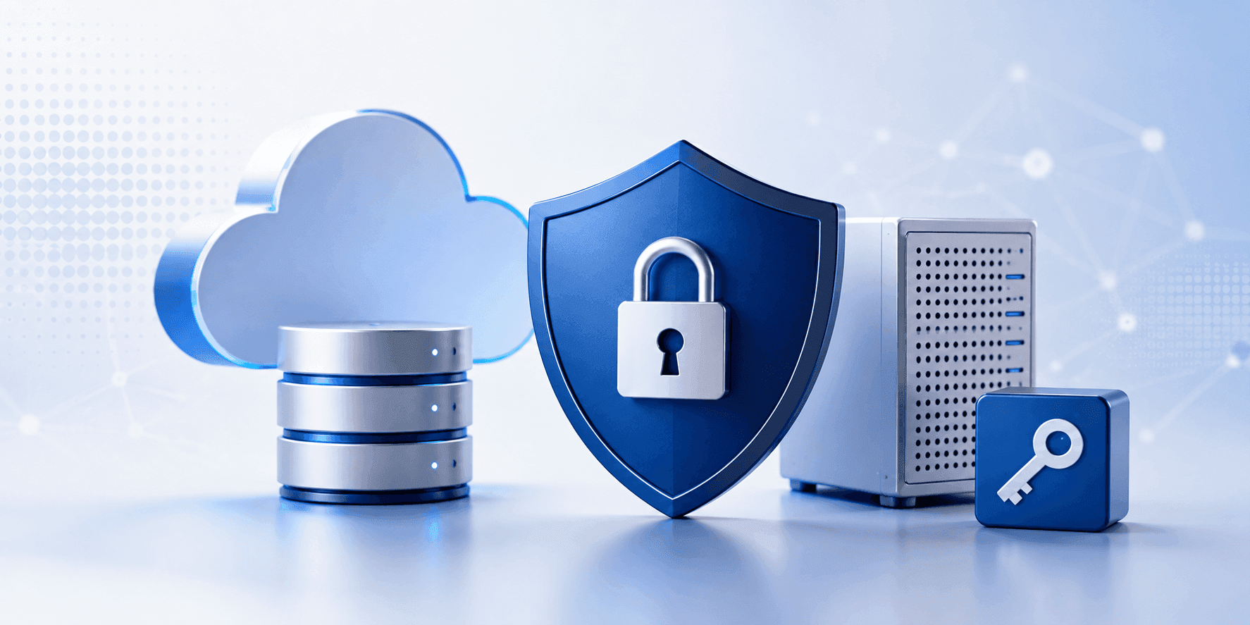Secure credential management with cloud and server icons.