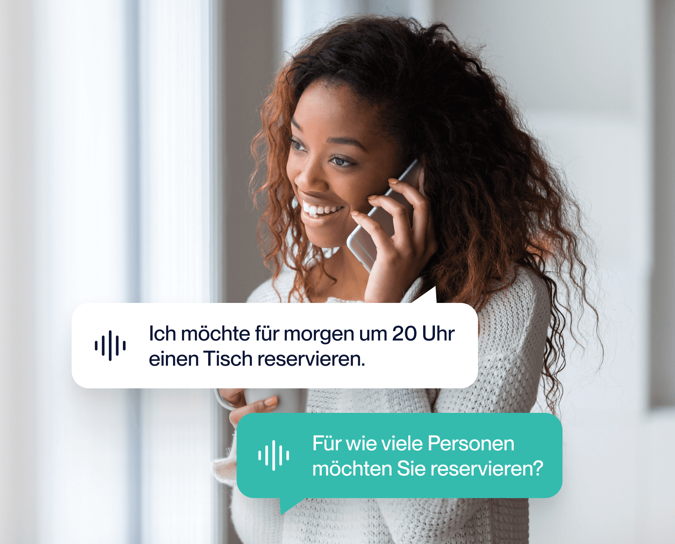 Woman booking restaurant on the phone