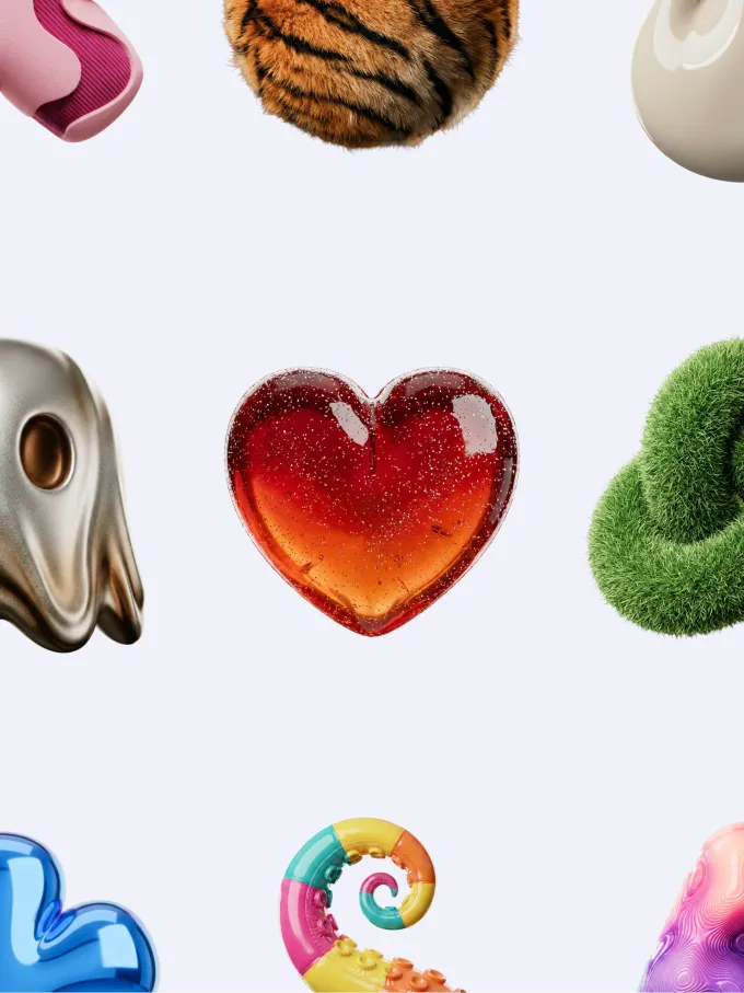 Collection d’objets 3D aux formes et textures variées