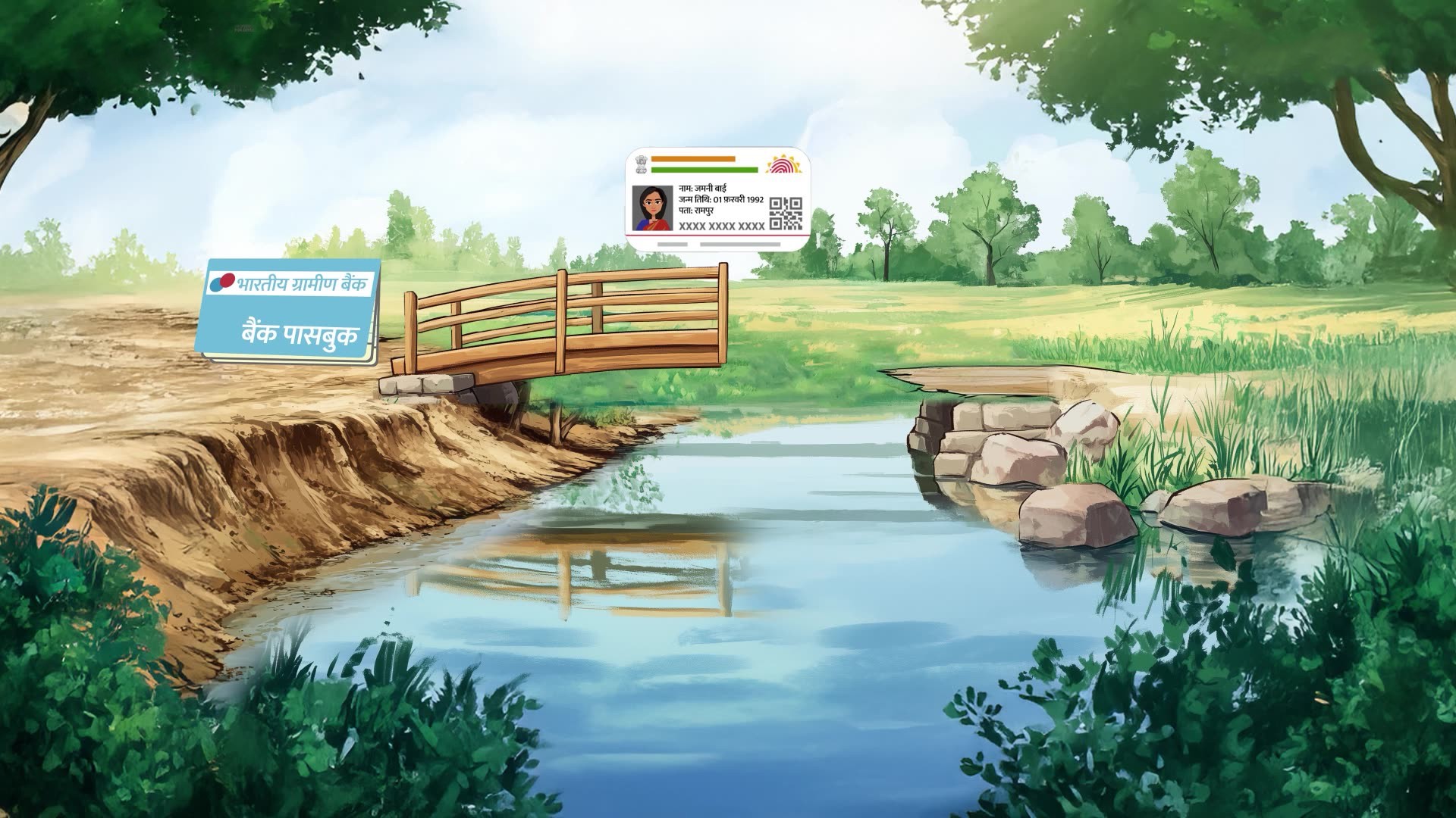 Animated visual depicting Jamni balancing family life and paid work for long-term financial security.